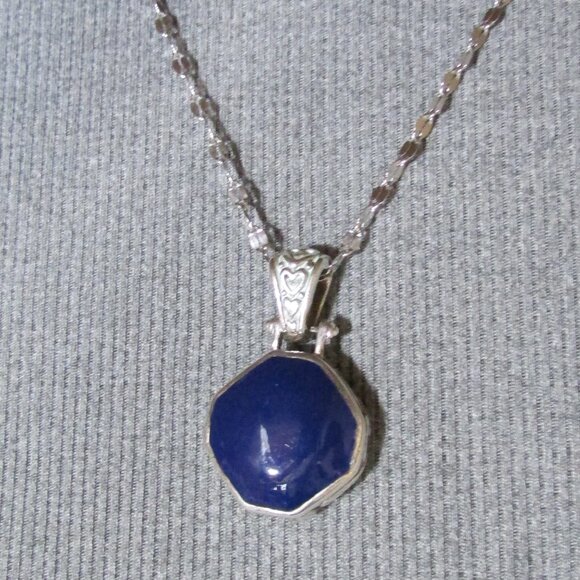 Blue & Silver Two-Sided Scroll Pendant on .925 Silver Chain - Picture 1 of 10
